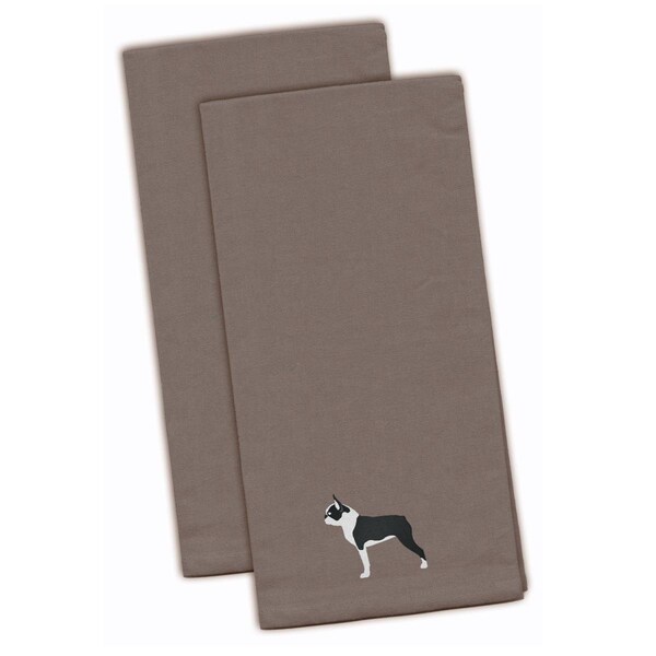 Carolines Treasures Boston Terrier Gray Embroidered Kitchen Towel - BB3444GYTWE