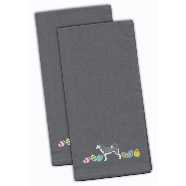 Carolines Treasures Siberian Husky Easter Gray Embroidered Kitchen Towel - CK1687GYTWE