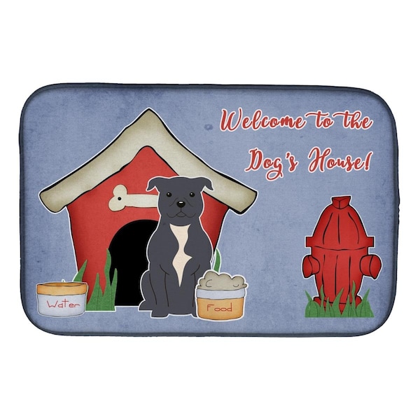 Carolines Treasures Dog House Collection Staffordshire Bull Terrier Blue Dish Drying Mat - BB2800DDM