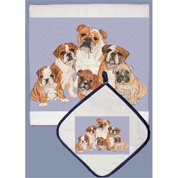 Pipsqueak Productions Pipsqueak Productions DP552 Dish Towel and Pot Holder Set - Bull Dog Family - DP552