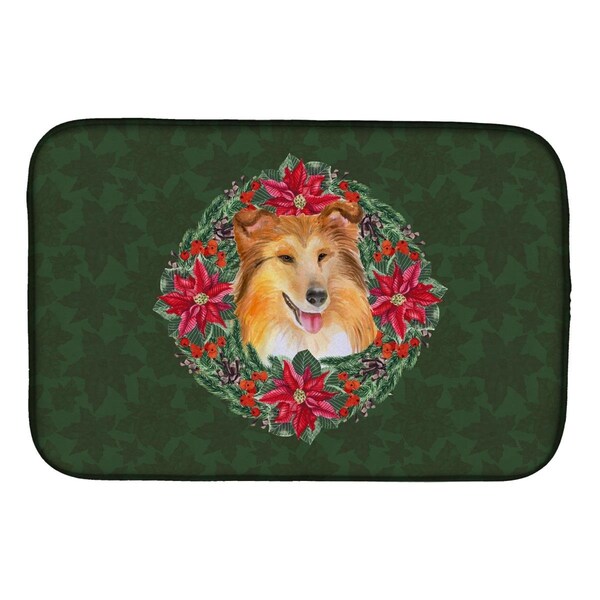 Carolines Treasures Sheltie Poinsetta Wreath Dish Drying Mat - CK1586DDM