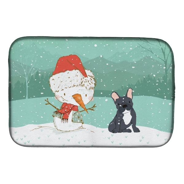 Carolines Treasures Black French Bulldog Snowman Christmas Dish Drying Mat - CK2085DDM