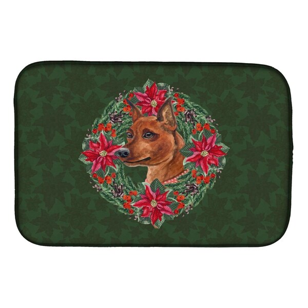 Carolines Treasures Miniature Pinscher Poinsetta Wreath Dish Drying Mat - CK1522DDM