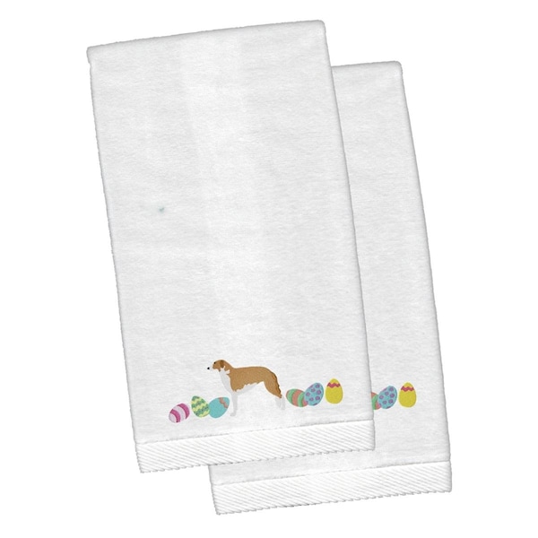 Carolines Treasures Borzoi Easter White Embroidered Plush Hand Towel - CK1679KTEMB