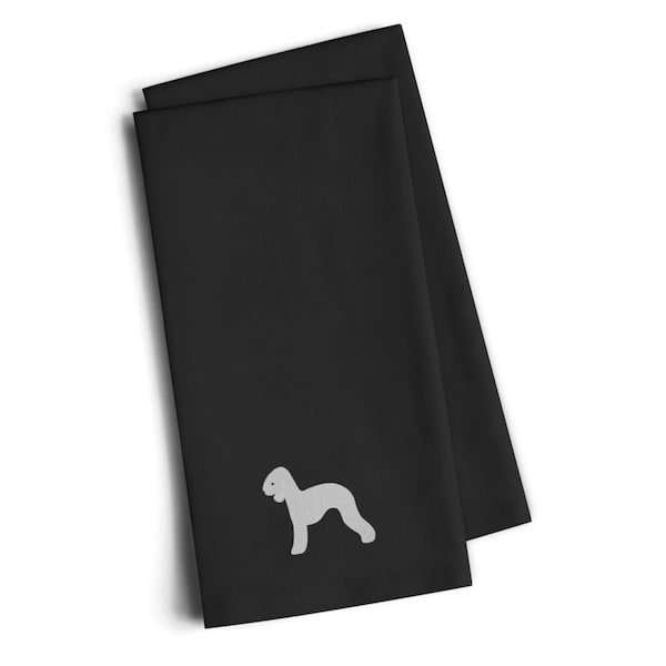 Carolines Treasures Bedlington Terrier Black Embroidered Kitchen Towel, Set of 2 - BB3394BKTWE