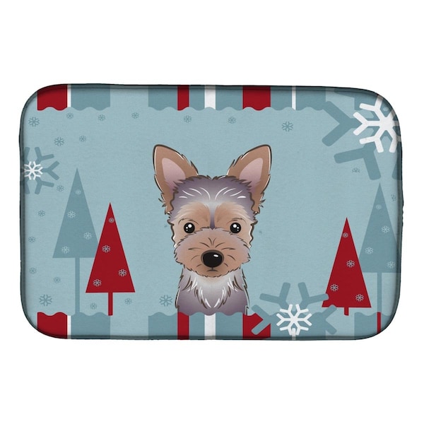 Carolines Treasures Winter Holiday Yorkie Puppy Dish Drying Mat - BB1728DDM