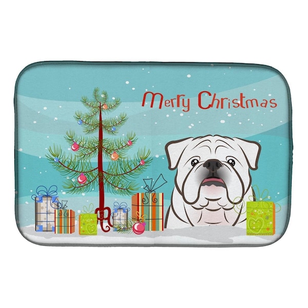 Carolines Treasures Christmas Tree & White English Bulldog Dish Drying Mat - BB1592DDM