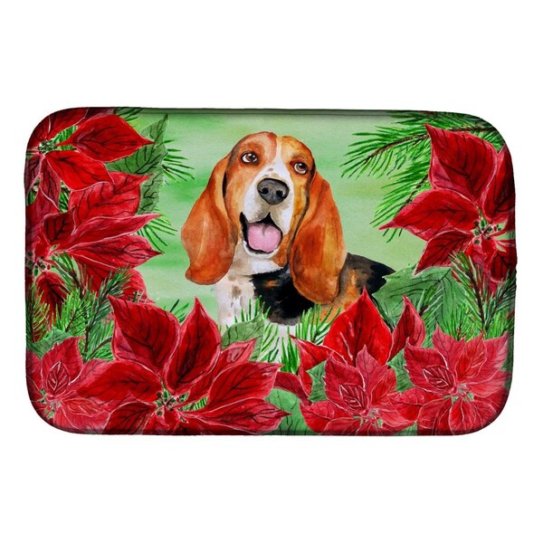 Carolines Treasures Basset Hound Poinsettas Dish Drying Mat - CK1352DDM