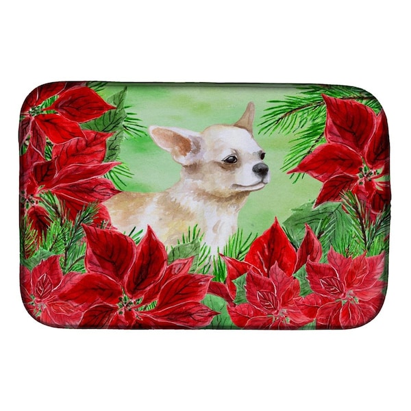 Carolines Treasures Chihuahua Leg Up Poinsettas Dish Drying Mat - CK1345DDM