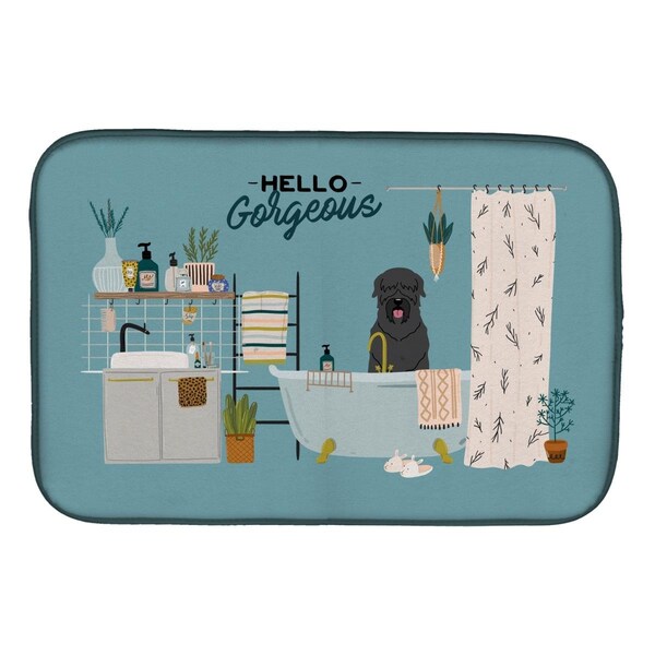 Carolines Treasures 14 x 21 in. Black Russian Terrier in Bathtub Dish Drying Mat - CK7448DDM