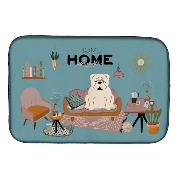 Carolines Treasures 14 x 21 in. White English Bulldog Sweet Home Dish Drying Mat - CK7968DDM
