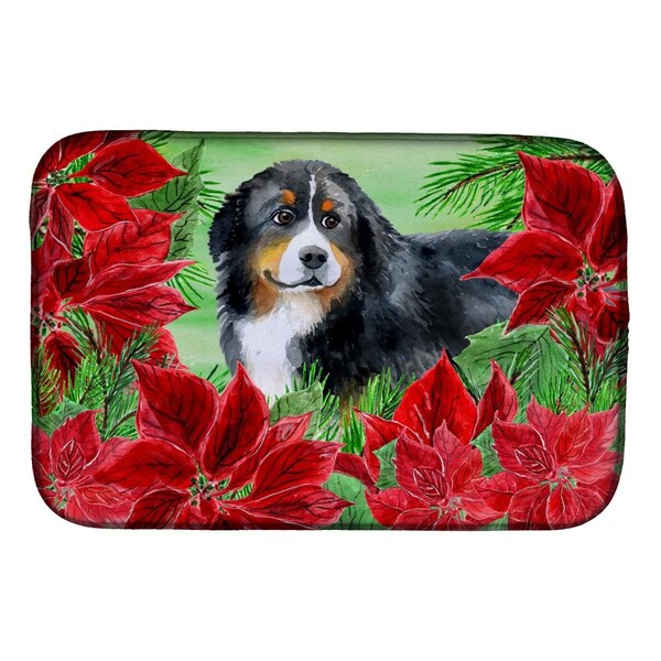 Carolines Treasures Bernese Mountain Dog Poinsettas Dish Drying Mat - CK1294DDM