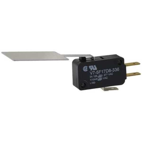 Interruptor de acción rápida en miniatura Honeywell, palanca larga, actuador tipo paleta, SPDT, clasificación de contacto de 3A @ 240V CA - V7-5F17D8-336