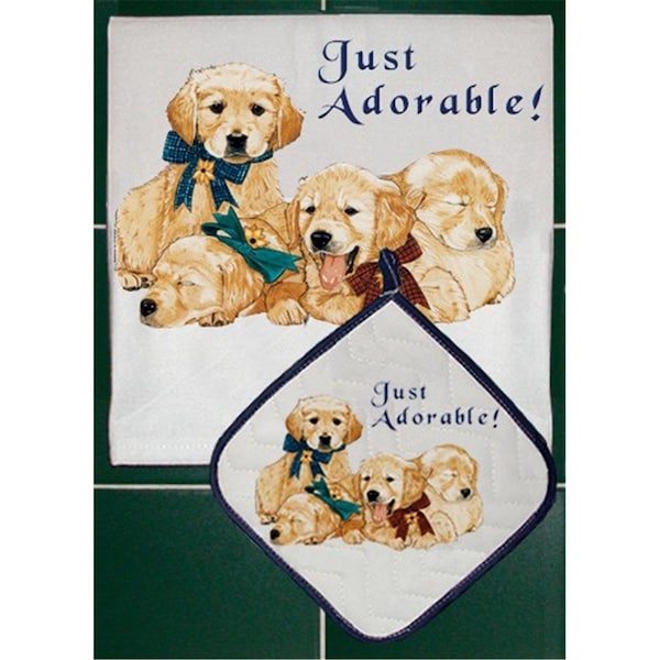 Bakebetter Golden Retriever Dish Towel And Pot Holder Set - BA3691395