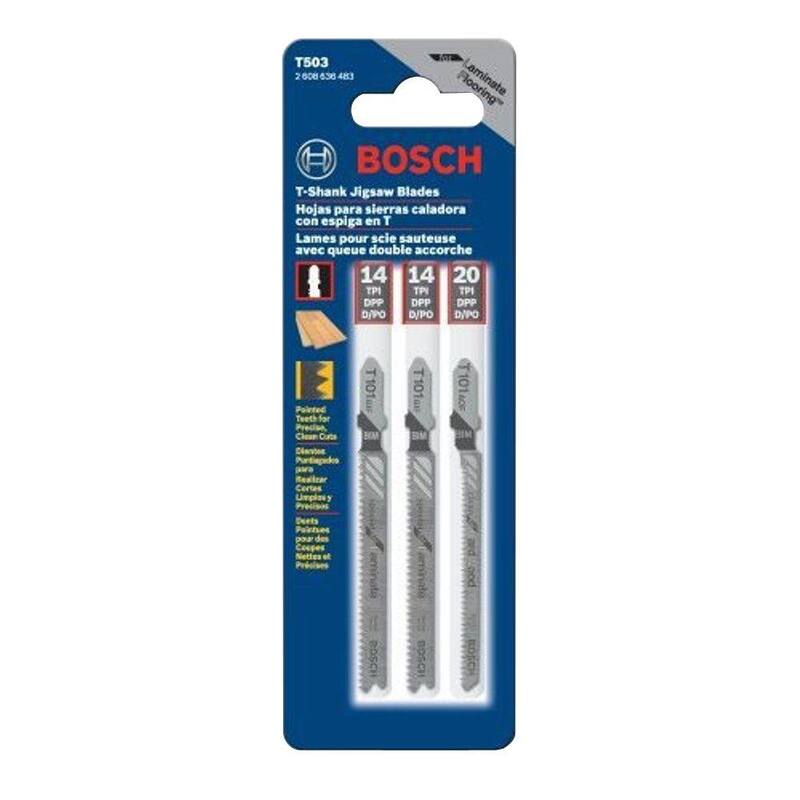Conjunto de hojas para sierra de calar bimetálicas Bosch para pisos laminados, corte de materiales laminados y madera contrachapada (paquete de 3) - T503