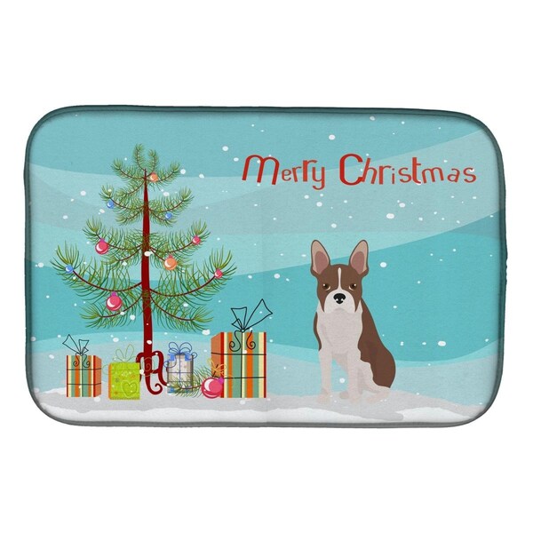 Carolines Treasures Boston Terrier Christmas Tree Dish Drying Mat - CK3493DDM