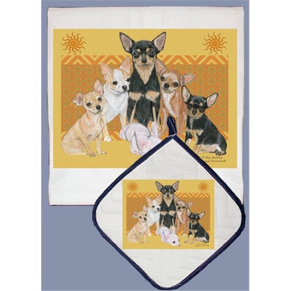 Pipsqueak Productions Pipsqueak Productions DP561 Dish Towel and Pot Holder Set - Chihuahua Family - DP561