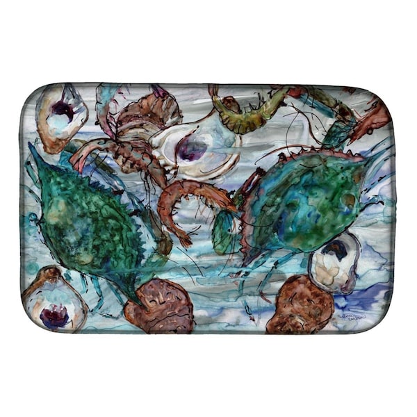 Carolines Treasures Shrimp; Crabs & Oysters in Water Dish Drying Mat - 8965DDM