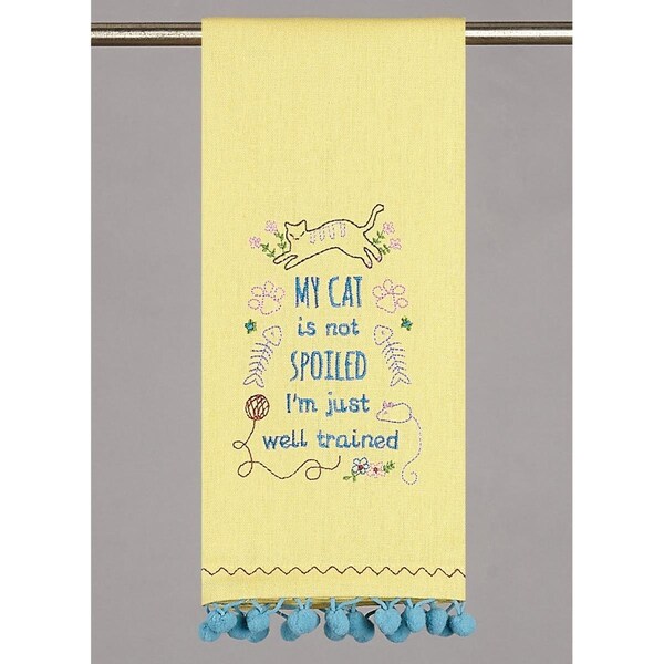 Tarifa 15 x 22.5 in. Spoiled Cat Embroidered Pom Pom Kitchen Towel, 4PK - TA3678875