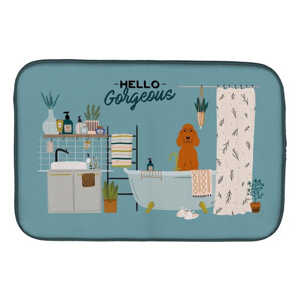 Carolines Treasures 14 x 21 in. Irish Setter in Bathtub Dish Drying Mat - CK7486DDM