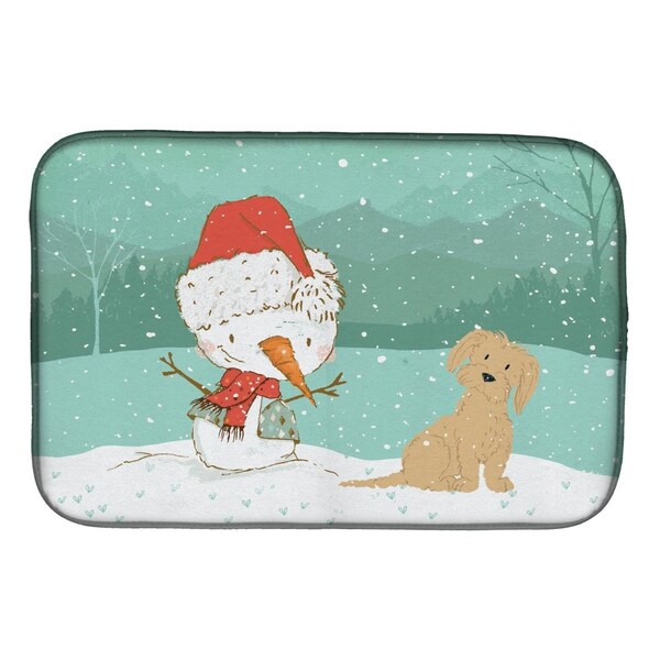 Carolines Treasures Brown Maltese Snowman Christmas Dish Drying Mat - CK2093DDM