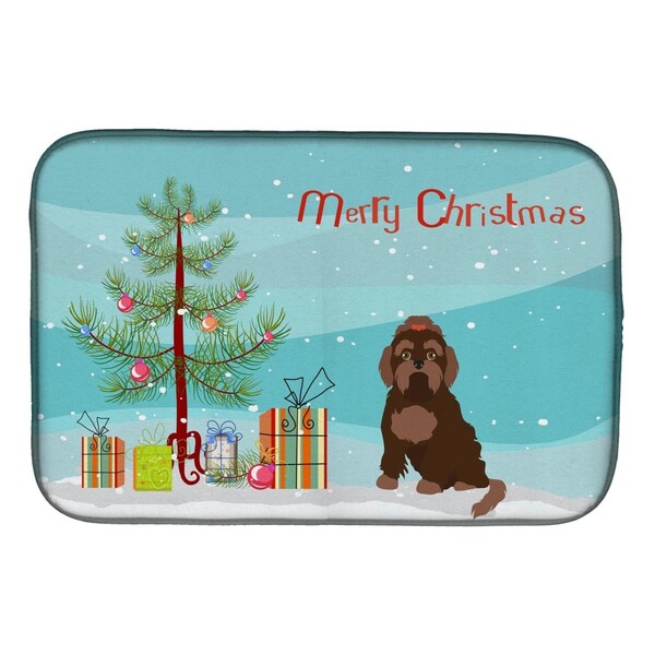 Carolines Treasures Brown Russian Tsvetnaya Bolonka Lap Dog Christmas Tree Dish Drying Mat - CK3509DDM
