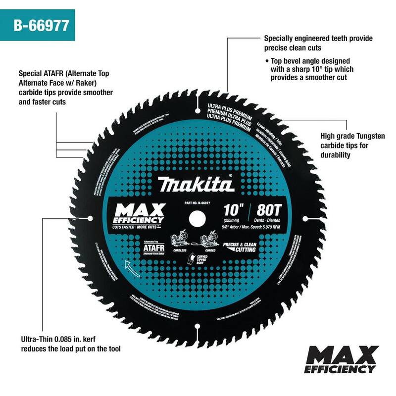 Makita 10 pulgadas 80T Carburo Punta hoja de sierra inglete de máxima eficiencia - B-66977