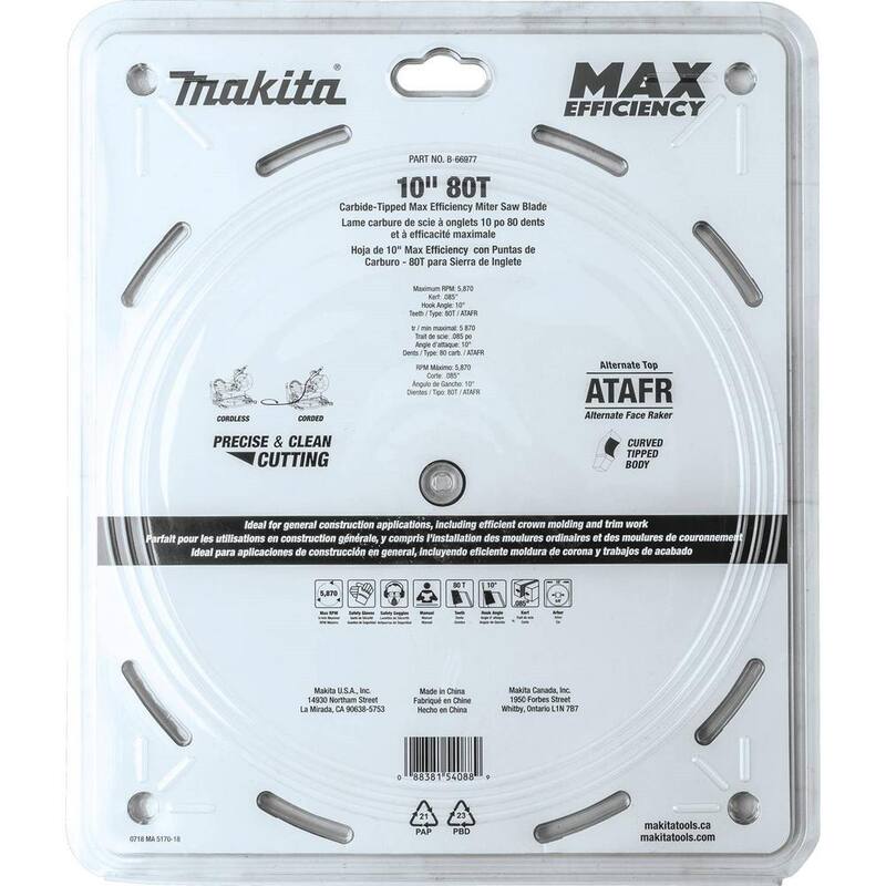 Makita 10 pulgadas 80T Carburo Punta hoja de sierra inglete de máxima eficiencia - B-66977