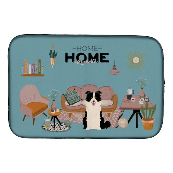 Carolines Treasures 14 x 21 in. Black White Border Collie Sweet Home Dish Drying Mat - CK7963DDM