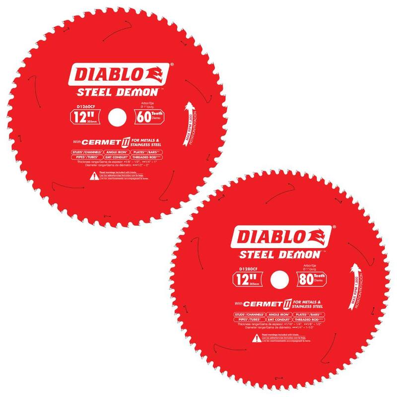 DIABLO 12 pulgadas x 60 dientes y 12 pulgadas x 80 dientes Steel Demon Cermet II Metales y Acero Inoxidable Hojas de sierra circular (2 hojas) - D12601280CF2GS
