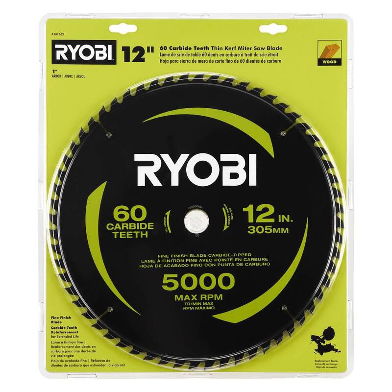 RYOBI 12 pulgadas, 60 dientes de carburo, hoja de sierra ingleteadora de corte delgado - A181202