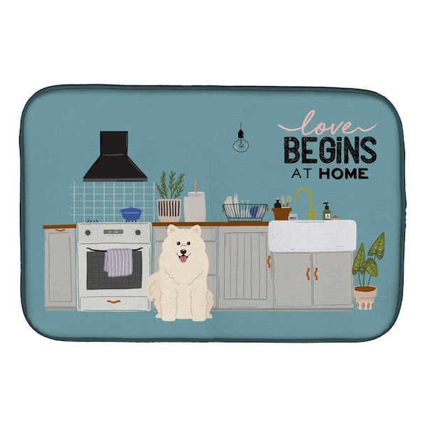 Carolines Treasures 14 x 21 in. Samoyed Kitchen Scene Dish Drying Mat - CK7734DDM
