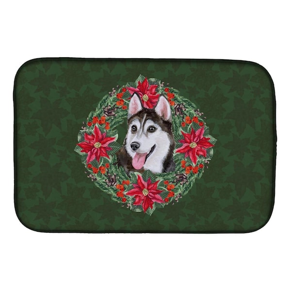 Carolines Treasures Siberian Husky No.2 Poinsetta Wreath Dish Drying Mat - CK1578DDM