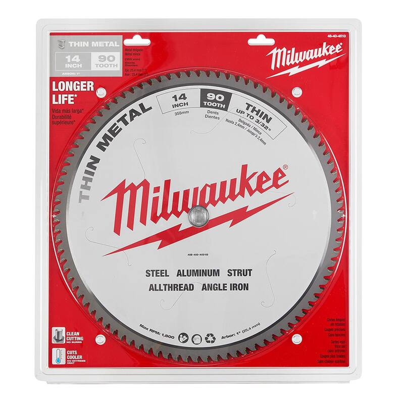 Milwaukee 14 pulgadas x 90 dientes de carburo Hoja de sierra circular delgada para corte de metal - 48-40-4510