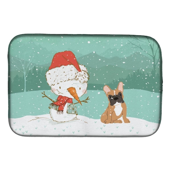 Carolines Treasures Fawn French Bulldog Snowman Christmas Dish Drying Mat - CK2086DDM