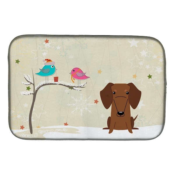 Carolines Treasures Christmas Presents Between Friends Dachshund Red Brown Dish Drying Mat - BB2602DDM