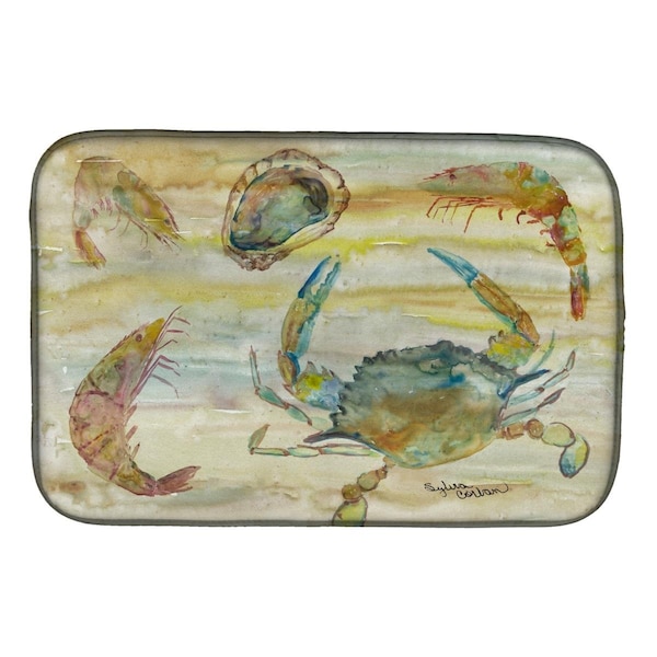 Carolines Treasures Crab; Shrimp; Oyster Yellow Sky Dish Drying Mat - SC2026DDM