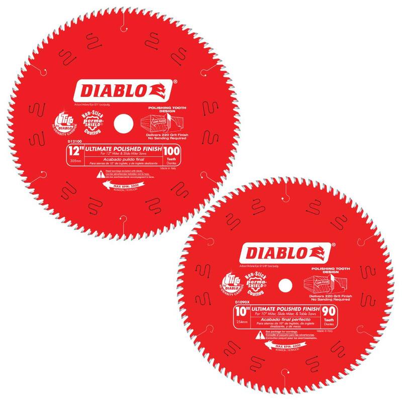 DIABLO 10 pulgadas x 90 dientes y 12 pulgadas x 100 dientes Hojas de sierra circular Ultimate Pulidos (2 hojas) - D109012100X2GS