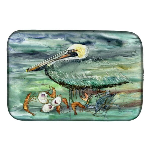 Carolines Treasures Watery Pelican; Shrimp; Crab & Oysters Dish Drying Mat - 8978DDM