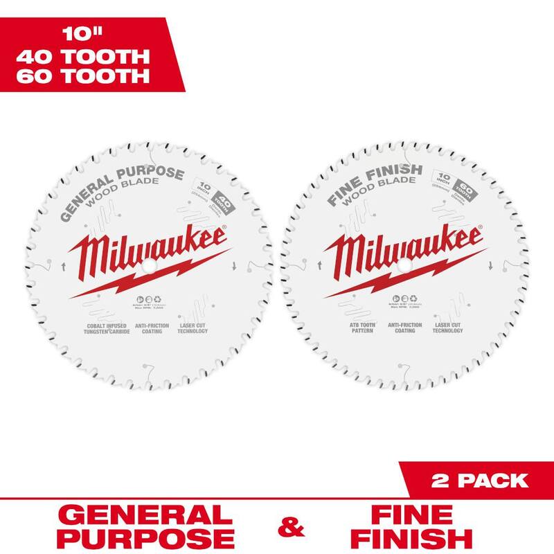 Hoja de sierra circular de 10 pulgadas con 40 dientes y 60 dientes de Milwaukee (Paquete de 2) - 48-40-1036