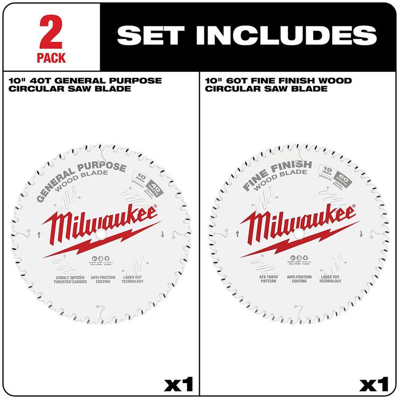 Hoja de sierra circular de 10 pulgadas con 40 dientes y 60 dientes de Milwaukee (Paquete de 2) - 48-40-1036
