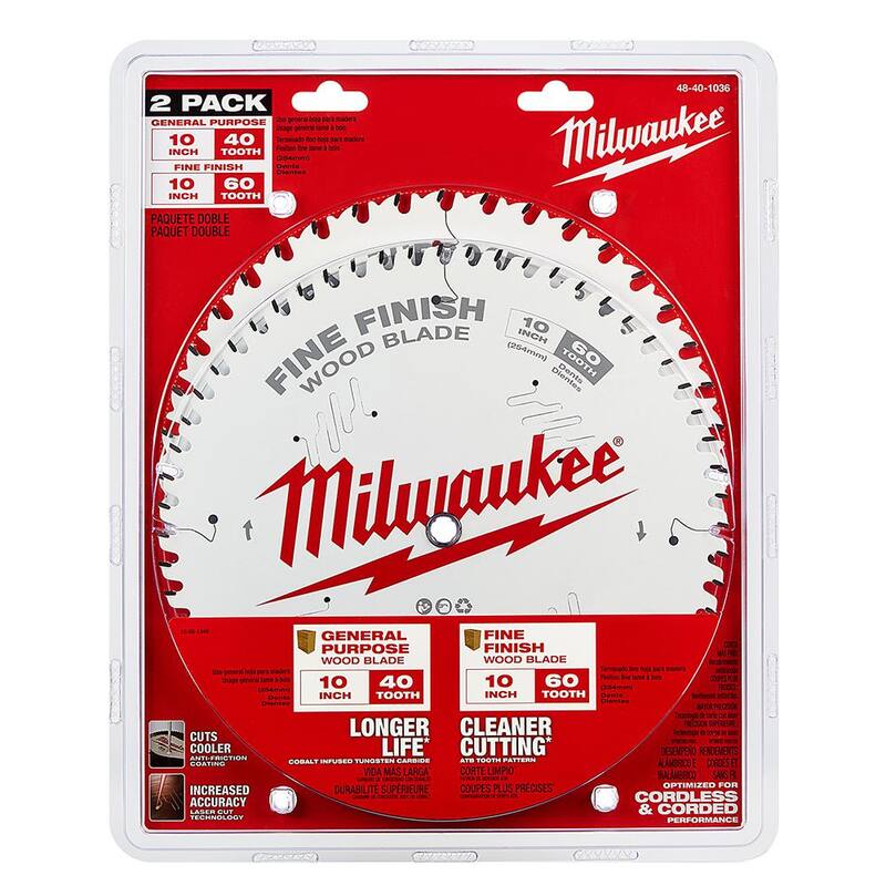 Hoja de sierra circular de 10 pulgadas con 40 dientes y 60 dientes de Milwaukee (Paquete de 2) - 48-40-1036