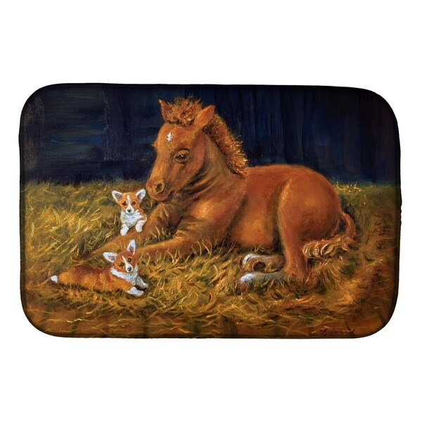 Carolines Treasures Corgi Sunrise With Colt Dish Drying Mat - 7329DDM
