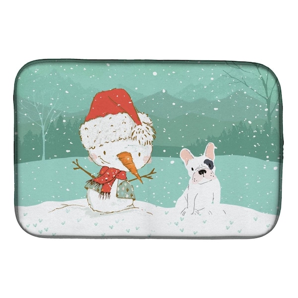Carolines Treasures Piebald French Bulldog Snowman Christmas Dish Drying Mat - CK2087DDM