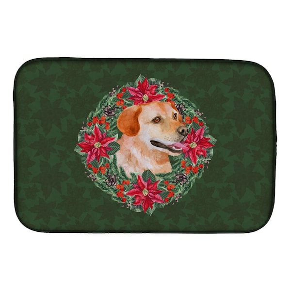 Carolines Treasures Labrador Retriever Poinsetta Wreath Dish Drying Mat - CK1580DDM