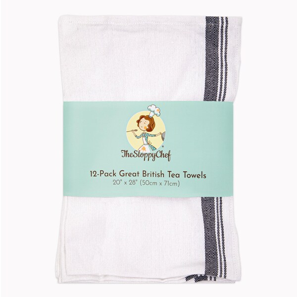 Monarch British Tea Towels Black , 12PK - SC-TTBK-36
