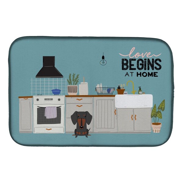 Carolines Treasures 14 x 21 in. Black Tan Dachshund Kitchen Scene Dish Drying Mat - CK7836DDM