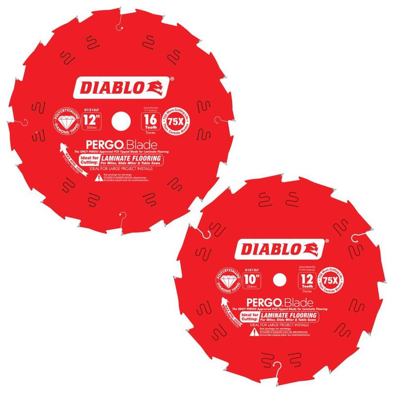 DIABLO 10 pulgadas x 12 dientes y 12 pulgadas x 16 dientes (PCD) Hojas de sierra circular para pisos laminados PERGOBlade (2 hojas) - D10121216LF2GS