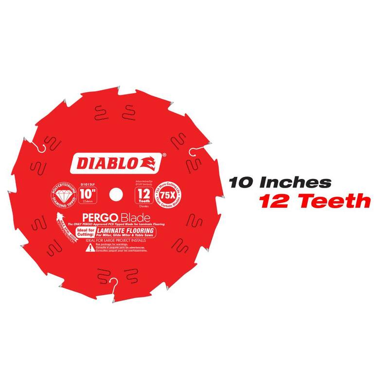 DIABLO 10 pulgadas x 12 dientes y 12 pulgadas x 16 dientes (PCD) Hojas de sierra circular para pisos laminados PERGOBlade (2 hojas) - D10121216LF2GS