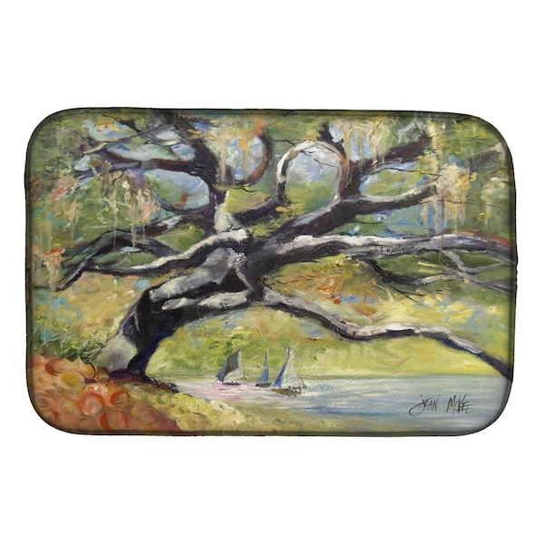 Carolines Treasures Oak Tree on the Bay With Sailboats Dish Drying Mat - JMK1132DDM